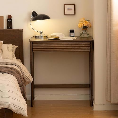 Solid Wood Desk, Walnut Finish Small Writing Desk, Home Office Desk, Computer Desk with 2 Drawers for Small Spaces Study Room Office Bedroom Work 23.62" W - size: 23.62"W