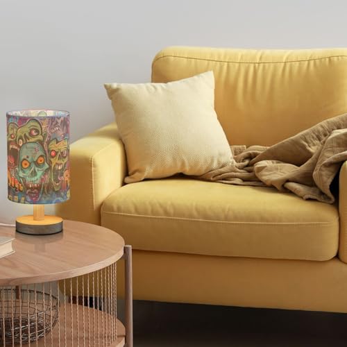 Graffiti Art Zombie Green Scary Walking Dead Bedside Table Lamps with USB Port for Bedroom Lamp Accent Table Lamp Small Nightstand Lamp Sturdy Linen Shade Wood Decorative Lamps for Home|Kids|Holiday - color: Graffiti Art Zombie