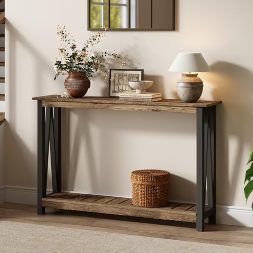 ChooChoo Farmhouse Console Table, Narrow Sofa Table for Entryway, 40 Inch | Rustic Entryway Table for Living Room, Hallway, Rustic Oak & Black - color: Rustic Oak & Black, size: 11.8"d X 39.4"w X 31.5"h