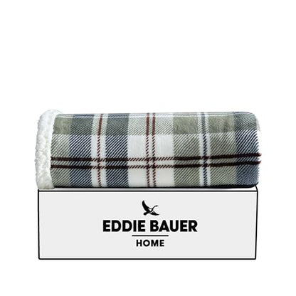 Eddie Bauer - Throw Blanket, Ultra-Soft Plush Bedding with Faux Shearling Reverse, Throw Blanket for Couch & Bed (Trailhead Plaid Green, 50" x 60") - color: Trailhead Plaid Green, size: 50" x 60"