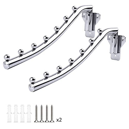 PWQYRQE Folding Wall Mount Clothes Hanger Metal, 2 Pack Laundry Drying Rack | Foldable Wall Mounted Bathroom Clothes Rack with Swing Arm 180°Rotation Metal Wardrobe Kitchen Hangers Balcony Coat Hooks - color: 7 Hanger * 2 40CM