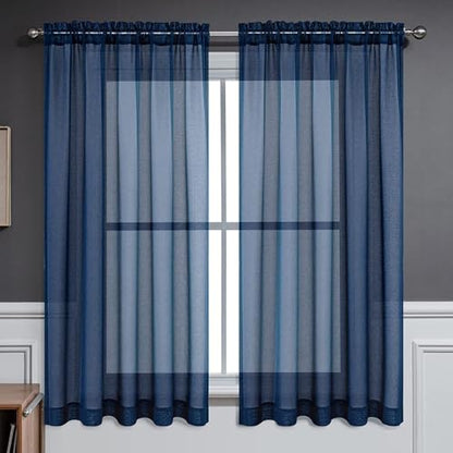 CUCRAF Navy Blue Sheer Curtains 95 Inches Long 2 Panels Set, Semi Sheer Rod Pocket Window Treatment Voile Drapes for Living Room Bedroom(37''W x 95''L, Navy Blue) - color: Navy Blue, size: 37"W x 95"L (Pack of 2)