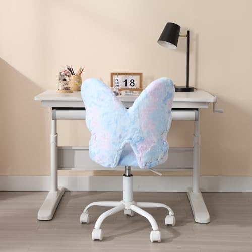 chairus Kids Desk Chair Butterfly Faux Fur Study Chair for Teenage Girls Adjustable Kids Vanity Chair for Bedroom Reading Living Room, Small Cute Student Task Chair with White Foot, Baby Blue - color: Butterfly, Blue