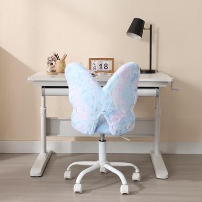 chairus Kids Desk Chair Butterfly Faux Fur Study Chair for Teenage Girls Adjustable Kids Vanity Chair for Bedroom Reading Living Room, Small Cute Student Task Chair with White Foot, Baby Blue - color: Butterfly, Blue