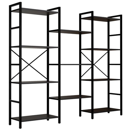 GRUSIGN Triple 4 Tier Book Shelf, Modern Bookcase Shelf, Freestanding Large Display Shelves for Living Room/Office/Garage, Stable Large Bookshelf with Storage for Books/LEGO/Plants, Black - color: Black
