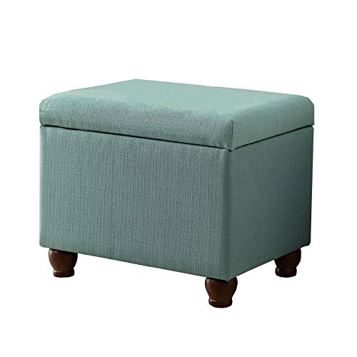 Spatial Order 22" Medium Rectangular Storage Ottoman - Aqua Linen - color: Aqua Linen