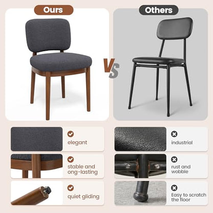 Wooden Dining Chairs Set of 6, Boucle Upholstered Kitchen Chairs with Solid Wood Legs, Mid Century Modern Dining Chairs, Farmhouse Side Chair with Hardwood Frame for Dining Room, Dark Gray - color: Grey, size: Set of 6