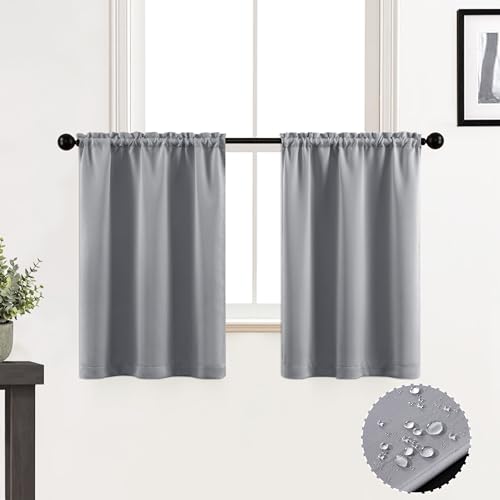 XTMYI RV Curtains/Mini Blinds/Camper Window Shade,Insulation Blackout Short Light Grey Bathroom Curtains for Shower Window Coverings 24 Inch Length - color: Light Grey, size: 30"W x 24"L (Pack of 2)