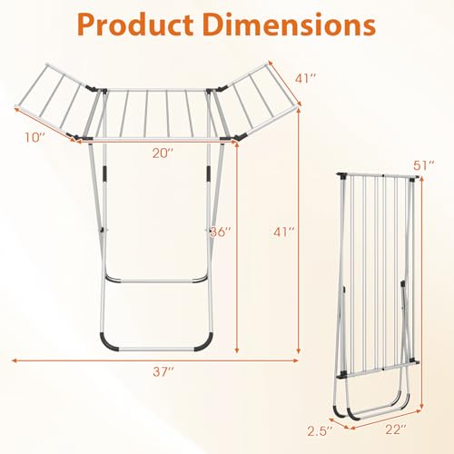Tangkula Collapsible X-Shaped Freestanding Clothes Drying Rack | Sturdy Aluminum Frame | 2 Foldable Wings & 14 Drying Poles | Space-Saving | for Laundry Room, Balcony, Patio
