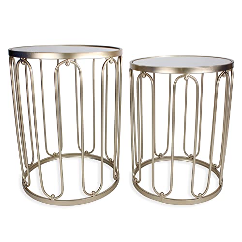 Rutledge & King Braswell End Table Set - Gold, Round, Nesting, Mirrored Tops | Living Room & Bedroom - color: Braswell - Gold