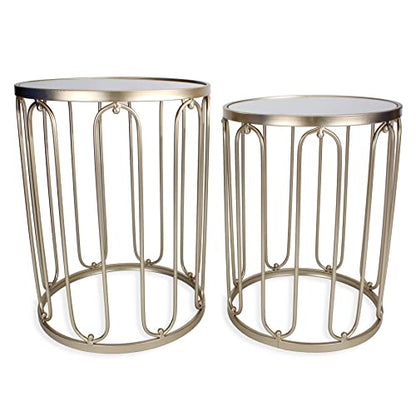Rutledge & King Braswell End Table Set - Gold, Round, Nesting, Mirrored Tops | Living Room & Bedroom - color: Braswell - Gold