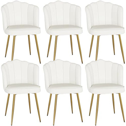 VECELO Velvet Dining Chairs Set of 6, Modern Upholstered Kitchen Chairs with Thick Cushions, Curved Padded Backrest and Metal Legs, for Kitchen, Dining Room, Living Room, White - color: White, size: Set of 6