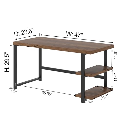 47 Inch Computer Desk, Small Home Office Desk with Storage Shelves, Industrial Writing Study Gaming Table Workstation for Living Room Bedroom, Rustic Walnut - color: Walnut, size: 47 inch