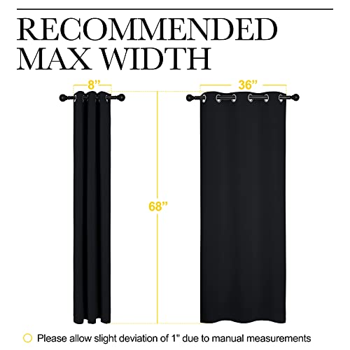 NICETOWN Bathroom Blackout Thermal Curtains and Drapes, Black Solid Thermal Insulated Grommet Blackout Drapery Panels for Window (2 Panels, 42 inches Wide by 68 inches Long, Black) - color: Black, size: 42"W x 68"L (Pack of 2)