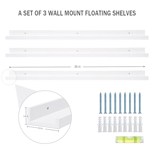 AZSKY 36 Inch Picture Ledge Shelf Floating Shelves Wall Mounted Set of 3 White - color: White, size: 36in set 3