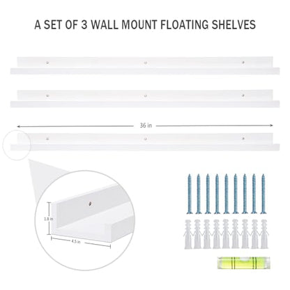 AZSKY 36 Inch Picture Ledge Shelf Floating Shelves Wall Mounted Set of 3 White - color: White, size: 36in set 3