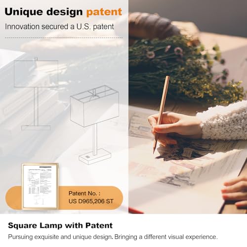 Lynnoland 21" Set of 2 Table lamp with USB A+C & AC Outlets, Touch Control 3-Way Dimmable Nightstand Lamps for Living Room Bedroom Office Reading, Linen Shade Touch Lamps, 3000K LED Bulbs Included - color: (2 Pack) Natural Linen & Brushed Gold (Base)-3000
