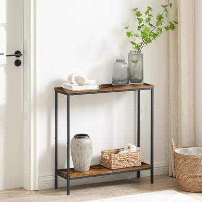 HOOBRO 29.5" L Narrow Console Table, 8.7" D Small Entryway Table | Sofa Table Behind Couch with 2-Tier Storage Display Shelves for Hallway, Foyer, Living Room, Bedroom - color: Rustic Brown and Black