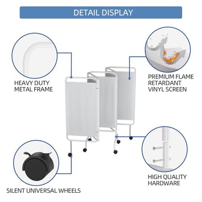 INNOVART 5-Panel Mobile Medical Privacy Screen Room Divider with Wheels, Foldable Flame Retardant Vinyl Room Divider Panels Easy for Storage, Portable Partition Dividers for Hospitals, Clinics, Salons - size: 137"W x 68"H
