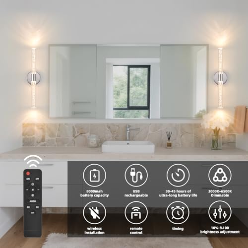 Silver Wall Light LED Battery Operated Wall Sconces(2 Pack), 20-Inch Dimmable Crystal Wall Sconce, Rechargeable Chrome Bubble Wall Lights, Wireless Wall Lamp for Bedroom, Living Room - color: Chrome