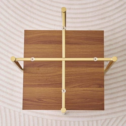 LumFurn Square Glass End Table, Mid-Century Modern Side Table for Living Room, L18xW18xH23inch, Clear Glass and Walnut MDF Wood, Gold Finish Frame - color: L18" Amber & Walnut