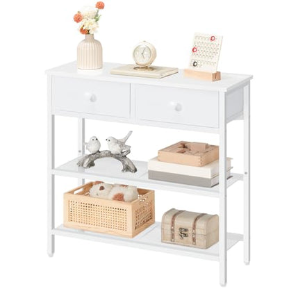 HOOBRO 29.5" Narrow Console Table with 2 Fabric Drawers, Sofa Table, Small Entryway Table with 3-Tier Storage Shelves, Behind Couch Table, for Living Room, Hallway, White WW72XG01G1 - color: White