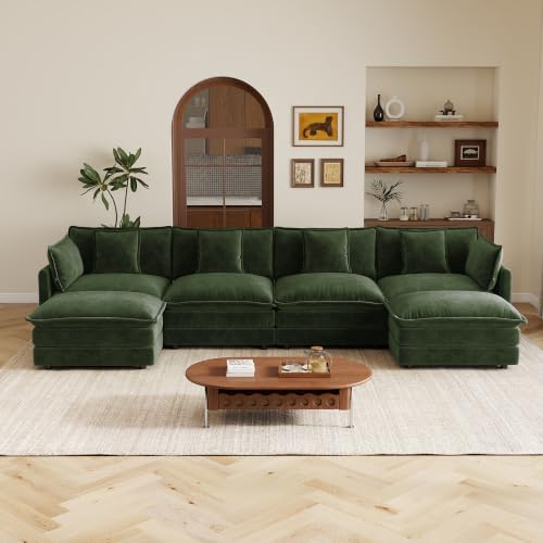 4 Seater Sectional Sofa,137 inch U-Shape,Green | Chenille Deep Seat Sofa with Pillow for Living Room, Bedroom and Apartment - color: Green, size: 137Inch-U