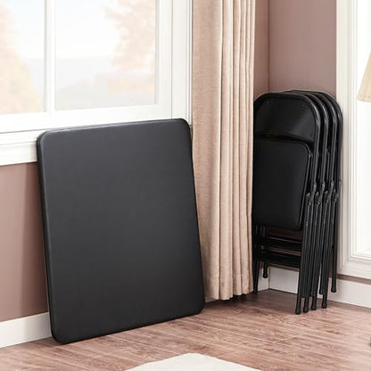 VECELO Folding Card Table and Chair Set of 5 Portable with Padded Tabletop, No Assembly Required, Black - color: Black, style: Table & 4 Chairs