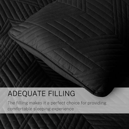 Exclusivo Mezcla Ultrasonic Twin Quilt Bedding Set, Black | Lightweight Bedspreads, Soft Microfiber, Modern Geometric Coverlet, All Season Bed Cover, 1 Quilt and 1 Pillow Sham - color: Black, size: Twin (68"x88")