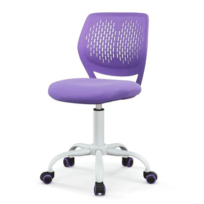 POWERSTONE Small Home Office Desk Chair, Swivel Rolling Study Computer Chair, Adjustable Height Task Chair with Armless Mid Back, Upholstered Mesh Seat, Purple - color: Purple