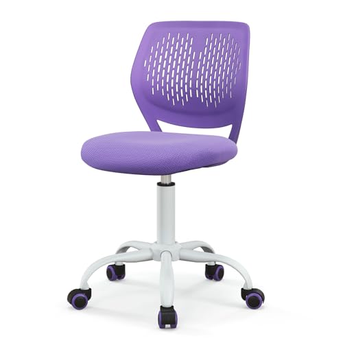 POWERSTONE Small Home Office Desk Chair, Swivel Rolling Study Computer Chair, Adjustable Height Task Chair with Armless Mid Back, Upholstered Mesh Seat, Purple - color: Purple