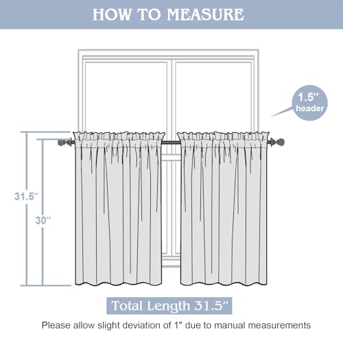 Gwine Black Sheer Curtains 30 Inch Length, Light Filtering Leaf Clip Jacquard Textured Short Cafe Curtains, Rod Pocket Half Window Curtain for Bathroom Basement RV Camper, 42x30 Inch, 2PCS - color: Black, size: 42"W x 30"L (Pack of 2)