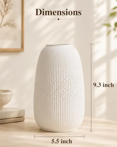 Ceramic Vase Table Lamp, 2700K Bulb & 3 Artificial Flowers Included | Handmade Openwork Craft - Inline Switch - E12 Socket - Starry 9.3" - style: Starry