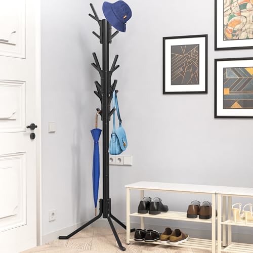 Simple Houseware Standing Coat/Hat Hanger Tree Shaped Rack, 18 Hooks, Black | For Entryway, Bedroom, and Hallway - color: Black