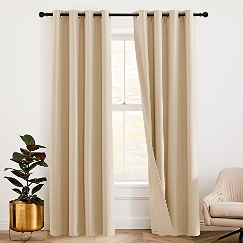 RYB HOME Thermal Insulated Soundproof Curtains, 3 Layers 100% Blackout | Noise Cancelling,Thermal Insulated,With Detachable Felt Liner,For Bedroom Theater Playroom,W42 x L84,Biscotti Beige,2 Panels - color: Biscotti Beige, size: 42"W x 84"L (Pack of 2)