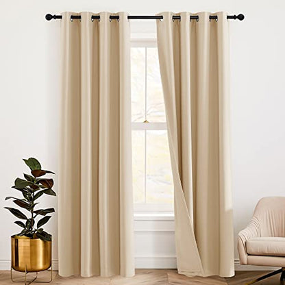 RYB HOME Thermal Insulated Soundproof Curtains, 3 Layers 100% Blackout | Noise Cancelling,Thermal Insulated,With Detachable Felt Liner,For Bedroom Theater Playroom,W42 x L84,Biscotti Beige,2 Panels - color: Biscotti Beige, size: 42"W x 84"L (Pack of 2)