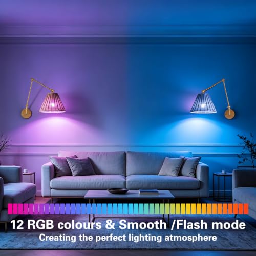 Rattan Battery Operated Wall Sconces Set of 2, Rechargeable Dimmable Wall Light with RGB Bulb and Remote, Adjustable Swing Arm Wall Light, Wireless Gold Bedside Light Fixture for Bedroom, Living Room - color: Gold