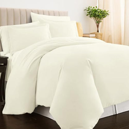 Pizuna 100% Cotton King Duvet Cover Set 400 Thread Count Off White | Long Staple Combed Cotton Sateen Weave 3 Piece Luxurious Cool King Comforter Cover with Hidden Button Closure - color: 02 Off White, size: King