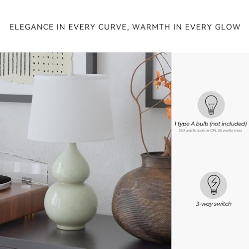 Signature Design by Ashley Saffi 30" Tall Ceramic Table Lamp, Cream | Textured crackle glaze ceramic base, Adjustable 3-way switch for custom ambiance, Light-diffusing fabric drum shade - style: Saffi
