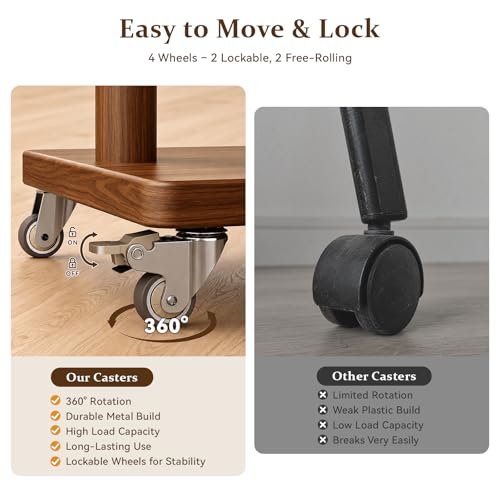 Coat Rack Freestanding Solid Wood Clothes Rack with Wheels | Space Saving, Stable 5 Hooks 2 Shelves Coat Tree, Silent 360 Degree Wheels, Heavy Duty 150 lb Capacity for Entryway Bedroom - color: Walnut Brown, size: L: 23.6" x W: 11.8" x H: 70.9" (With Whee