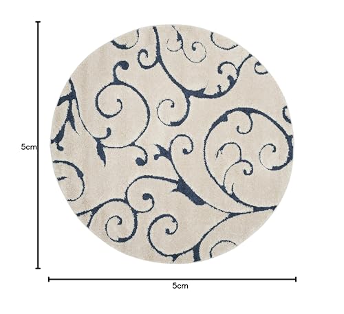 SAFAVIEH Florida Shag Collection Area Rug - 5' Round, Cream & Blue, Scroll Design, Non-Shedding & Easy to Clean, High-Low Plush Pile, Ideal for Living Room, Bedroom, Dining Space (SG455-1165) - color: Cream/Blue, size: 5' (Round)