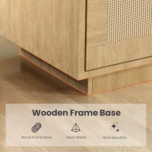 IDEALHOUSE 5-Tier Tall Wooden Bookcase with Rattan Doors, Large Bookshelf with Storage for Living Room, Bedroom, Home Office and Kitchen - color: Wood