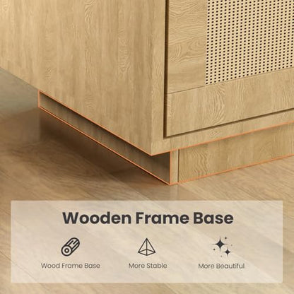 IDEALHOUSE 5-Tier Tall Wooden Bookcase with Rattan Doors, Large Bookshelf with Storage for Living Room, Bedroom, Home Office and Kitchen - color: Wood