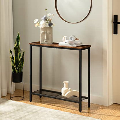 HOOBRO 29.5" Narrow Console Table, Small Entryway Table with Shelf, 2 Tier Thin Sofa Table, Behind Couch Table, Side Table, for Hallway, Living Room, Bedroom, Rustic Brown and Black BF74XG01 - color: Rustic Brown + Black