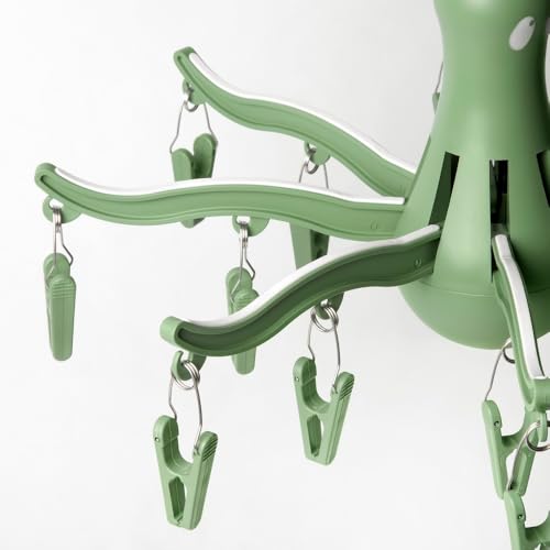 PRESSA 8-Claw Octopus Hanging Dryer 16 Clothes pegs, Easy to fold and Place -Turquoise (1, Green) - color: Green