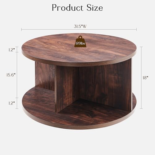 32" Modern Round Coffee Table, for Living Room, Dark Walnut | Wood Circle Center Table, 4 Open Storage Cubbies, Cross Support Structure, Small Cocktail Table for Apartment - color: Dark Walnut