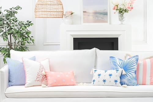 Hofdeco Premium Coastal Patio Indoor Outdoor Pillow Cover Only, 20"x20" Water Repellent for Backyard, Couch, Blush Pink Stripe Fringe - color: Blush Pink Stripe 20"x20"