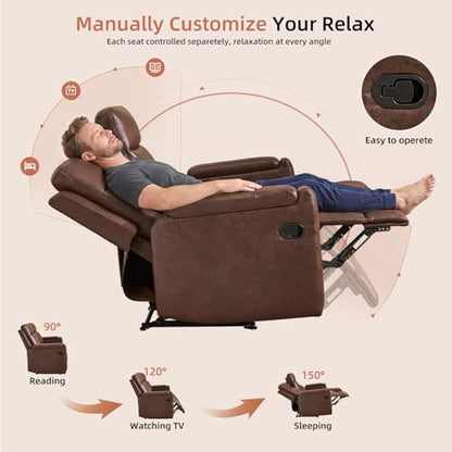Manual Faux Leather Loveseat and Recliner Sofa Set, Wall-Hugger Reclining Living Room Furniture Set, 2-Seater Recliner Chair, 3-Seat Reclining Sofa Couches for Living Room, Villa, R-Brown, 2+3 - color: Red Brown, size: 58"W+79"W（2+3）