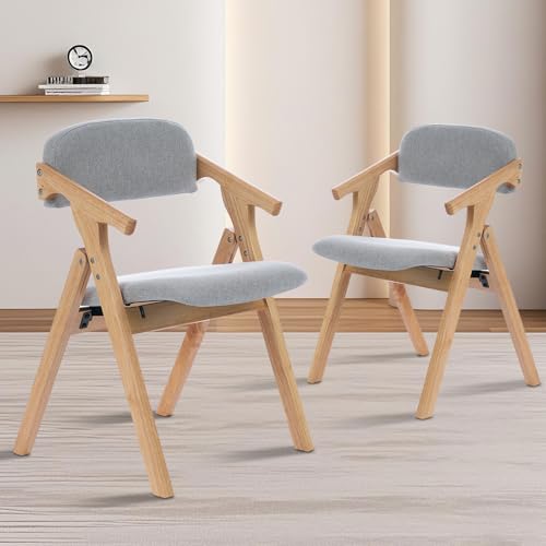 Folding Chairs with Padded Seats,Wooden Stackable Dining Chair,Easy to Store Foldable Dining Chairs for Kitchen, Living Room, Wedding Party Picnic (Grey) - color: Grey