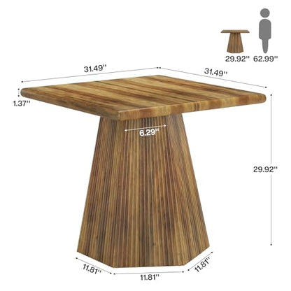 Tribesigns 31.5" Square Dining Table for 4, Rustic Brown | Farmhouse, Sturdy Pedestal Base for Kitchen & Dining Room & Living Room